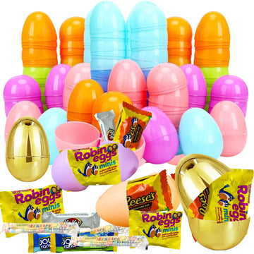 Easter Candy with Fillable Eggs, Bulk 48 Count, Colorful Plastic Fillable Easter Eggs with Individually Wrapped Assorted Spring 