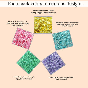 Confect Baby Shower Sprinkles - Assorted Pack Of 5 (Parrot Green, Pink, Purple & Yellow) | Edible Sprinkles For Baking, Cake & C