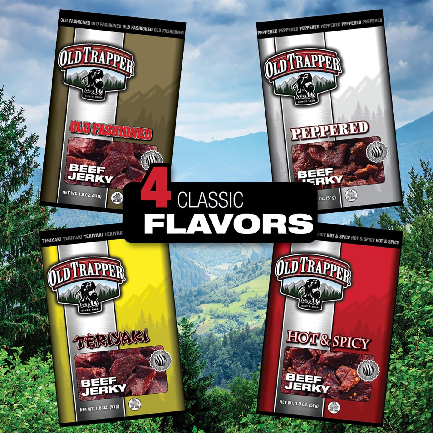 Old Trapper Beef Jerky, Hot & Spicy Flavor, 1.8-Ounce Individual Packs, Great Size For Quick Snacking, 11 Grams Of Protein And 7