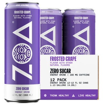 ZOA Zero Sugar Energy Drinks, Frosted Grape, Electrolytes, 12 Fl Oz, 12-Pack