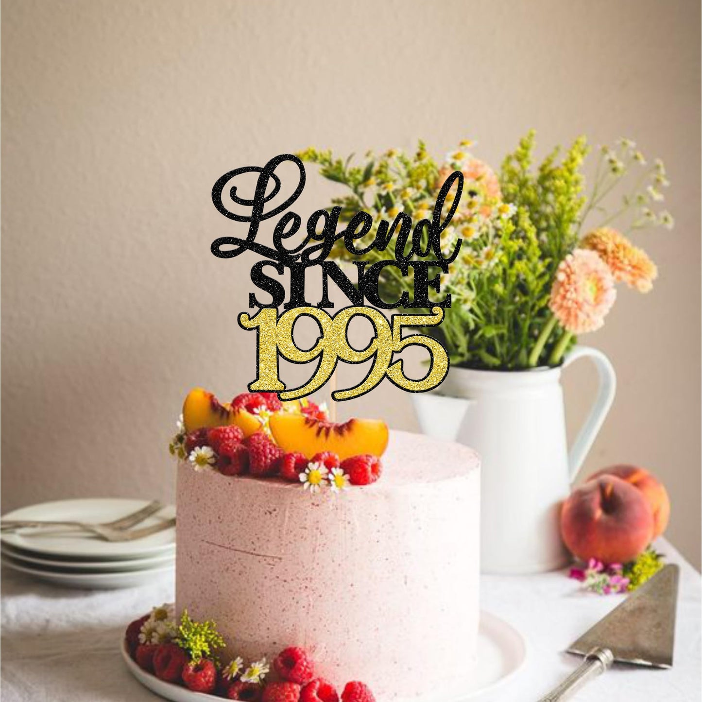 Rssta i Cake Topper, Legend Since 1995, Black Gold Glitter, Model XM398, 30th Birthday Decoration