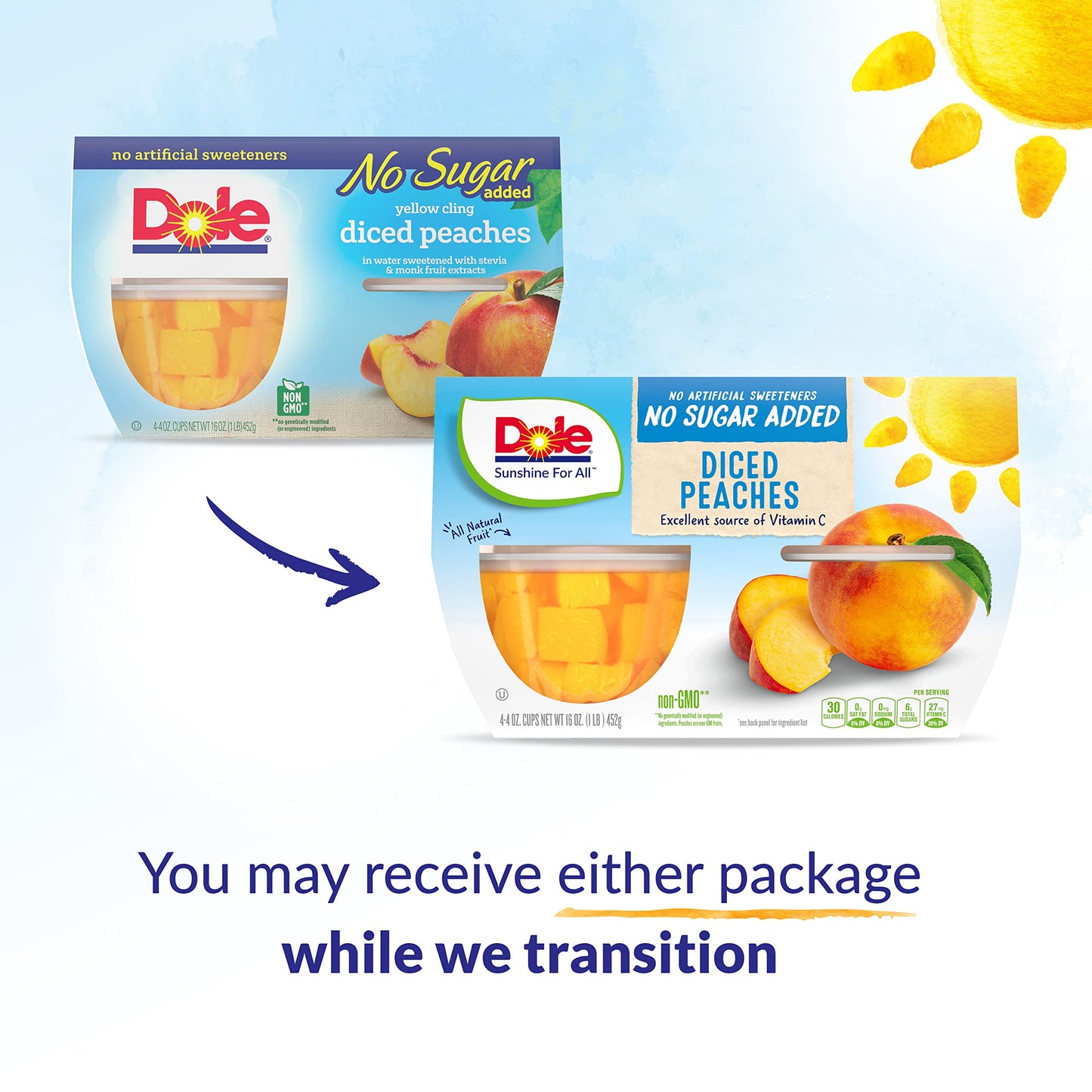 Dole Fruit Bowls No Sugar Added Snacks, Diced Peaches 4oz 24 Cups, Gluten & Dairy Free, Bulk Lunch Snacks for Kids & Adults