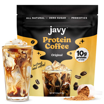 Javvy Original Protein Iced Coffee - 20 Servings, 100% Natural Cold Brew, Zero Artificial Flavors, 105 mg Caffeine, Brown