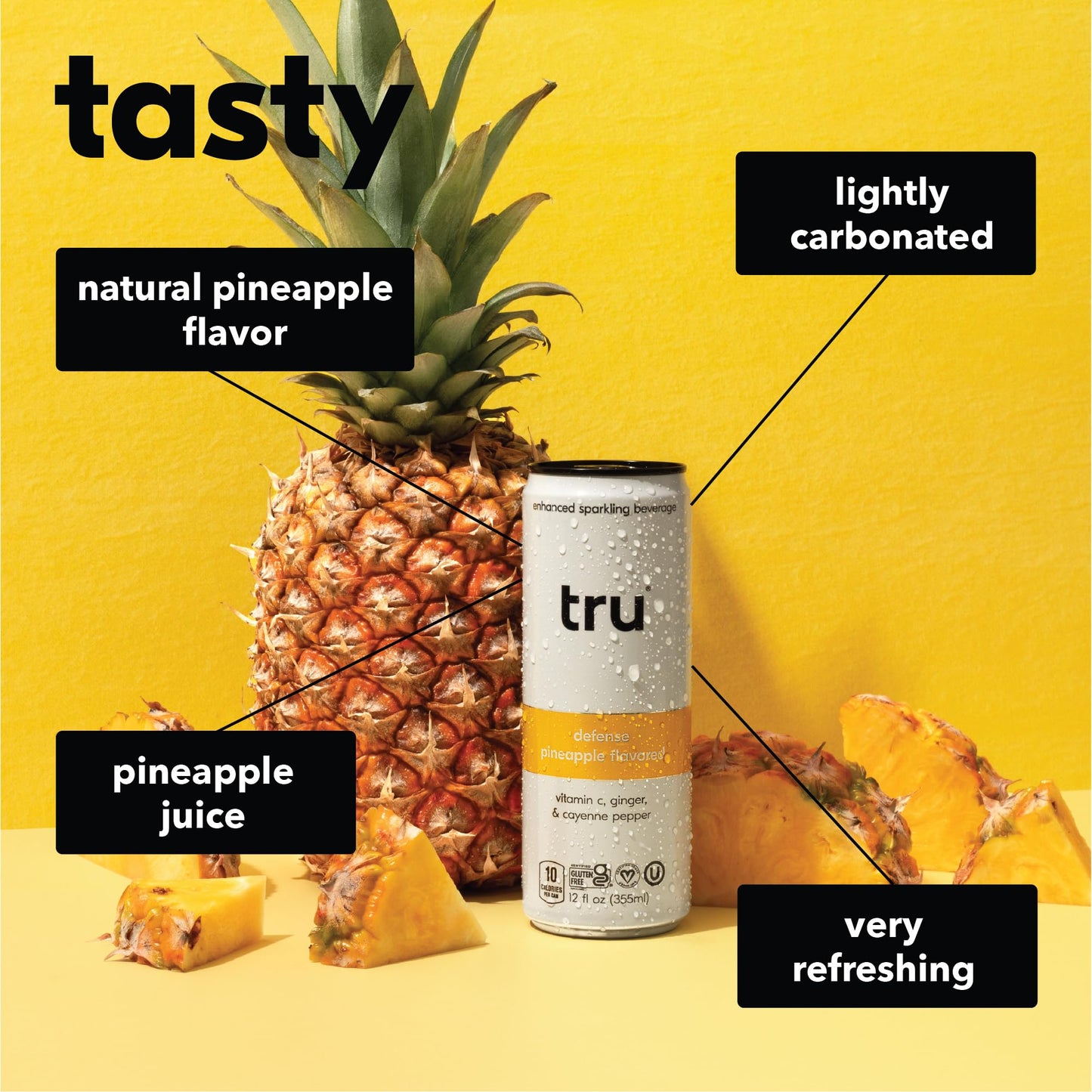 Tru Defense Sparkling Water with Vitamin C & Ginger Extract, 12 FL OZ Can, 12 Pack, Gluten Free, Vegan, Caffeine Free