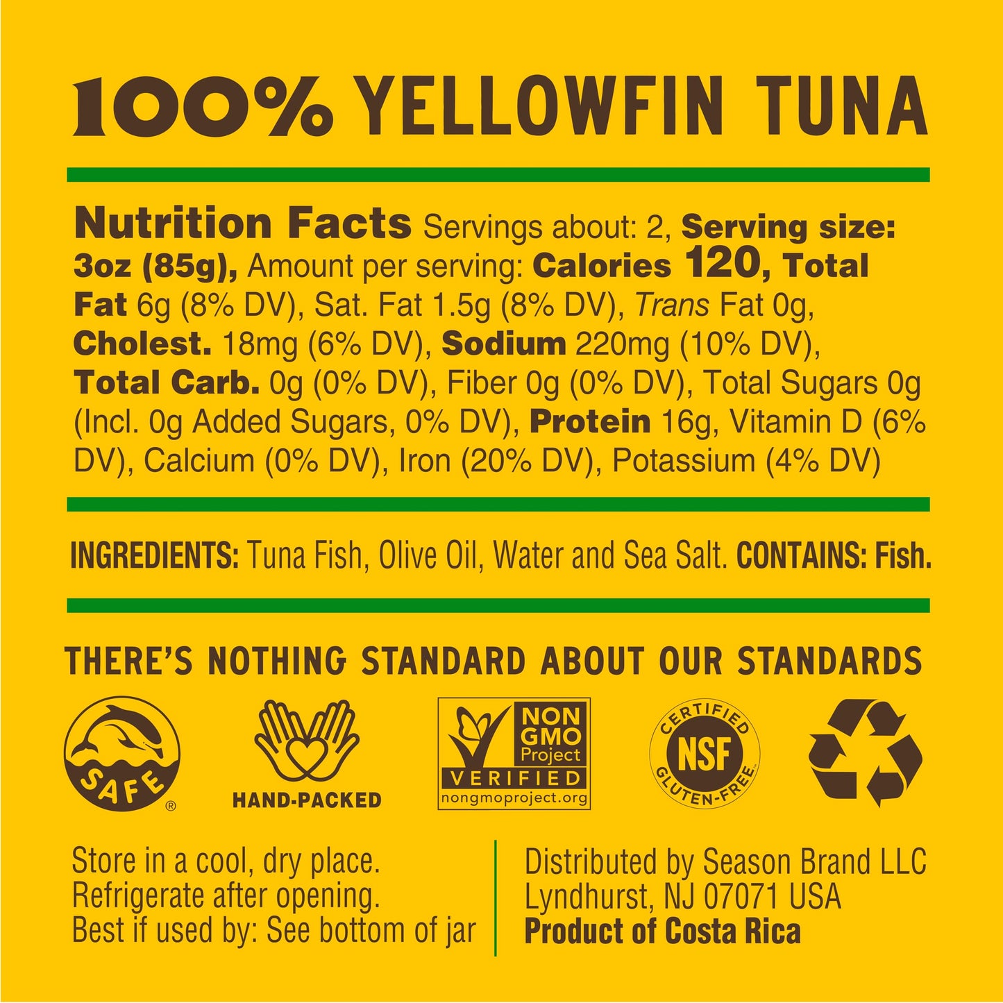 SEASON Yellowfin Tuna Fillets in Olive Oil, Wild Caught, 16g Protein, 6.7 Oz (Pack of 6)
