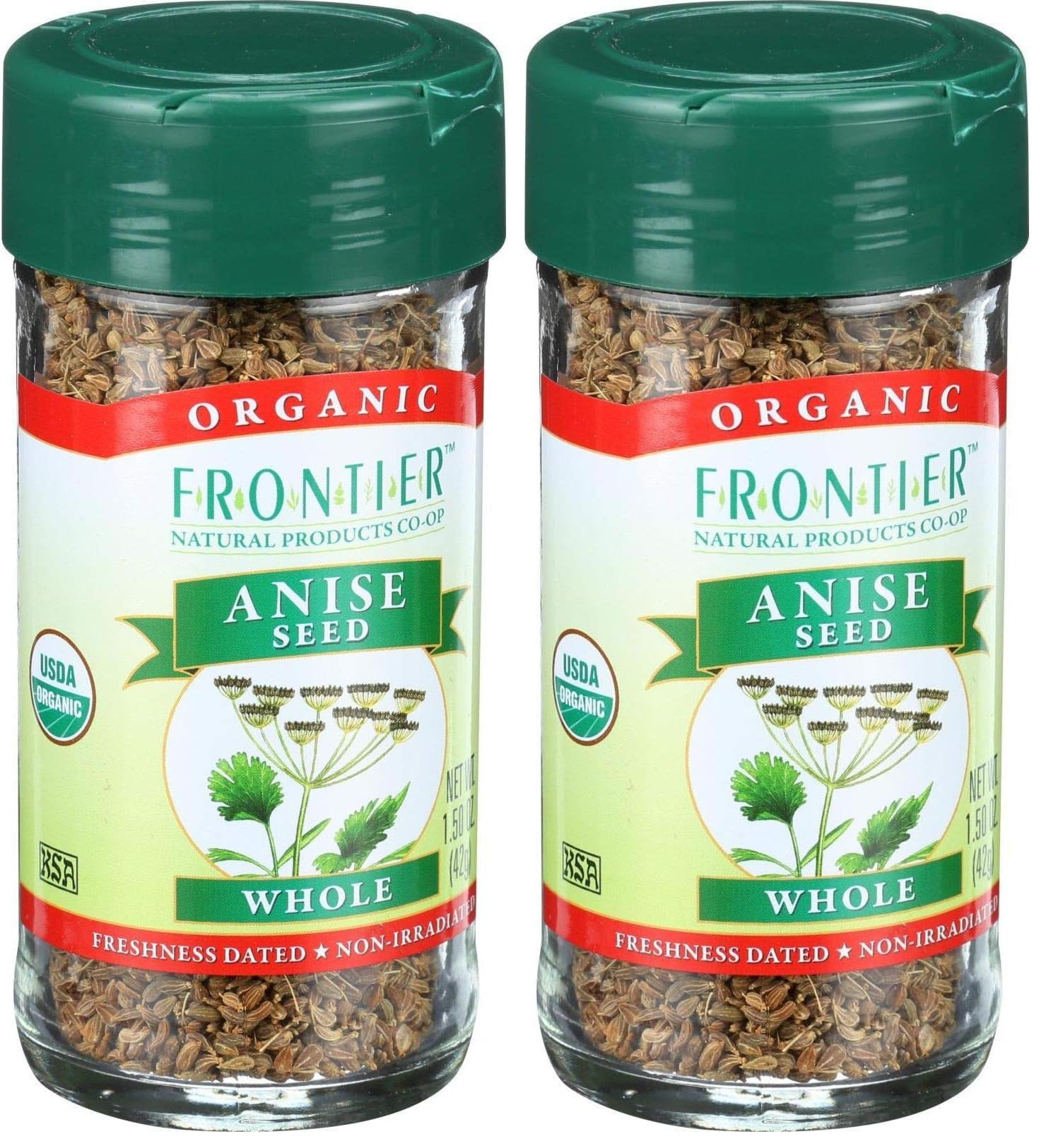 Frontier Co-op Organic Whole Anise Seed, 1.50-Ounce Jar, Adds Licorice-Like Flavor to Desserts, Stews, Bread, Tea, Kosher (Pack 