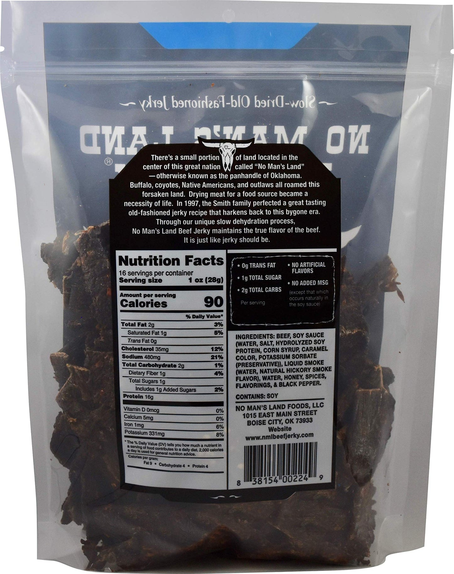 No Mans Land Black Pepper Beef Jerky High Protein Low Calorie Low Carb Beef Snack 16Oz Bag
