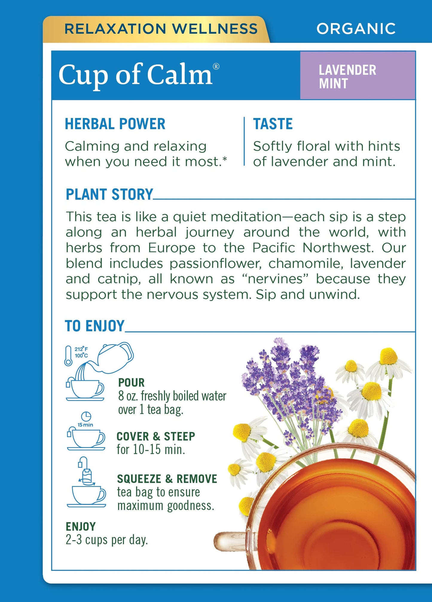 Traditional Medicinals Organic Cup Of Calm Lavender Mint Herbal Tea, Calming & Relaxing, (Pack Of 4) - 64 Tea Bags Total