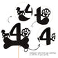 1 Pcs 4Th Birthday Cake Topper Black Glitter Dog Paw Four Years Old Birthday Puppy Dog Bone Cake Pick For Let'S Pawty Baby Showe