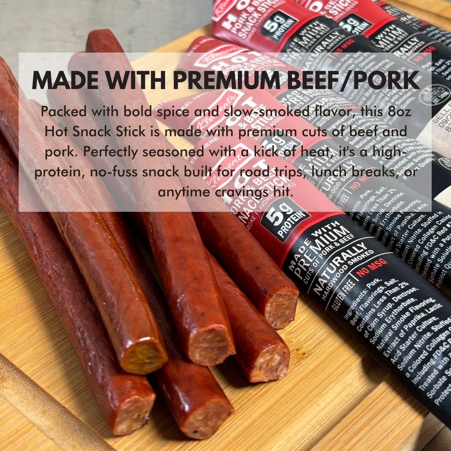 Jerky.Com Hot Beef And Pork Jerky Meat Sticks 10 Pack | 5G Protein, 90 Calories, Sugar Free, Gluten-Free, Individually Wrapped, Keto Friendly, Low Carb Snack | Delicious Smoked Beef Jerky Sticks | Gifts For Men