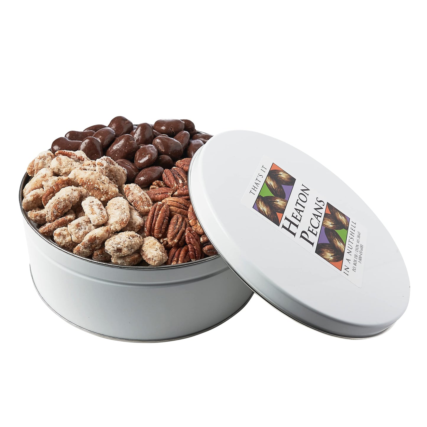 Heaton Pecans Milk Chocolate Covered, Roasted & Praline Glazed Pecan Halves, Christmas, Thanksgiving, Candied Pecans Gift Tin, G