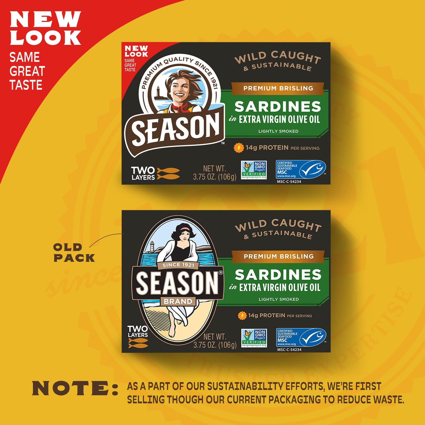 Season Brisling Sardines In Extra Virgin Olive Oil - Wild Caught, 14G Of Protein, Keto Snacks, More Omega 3S Than Tuna, Kosher, High In Calcium, Canned Sardines, Two Layers - 3.37 Oz Tins, 6-Pack