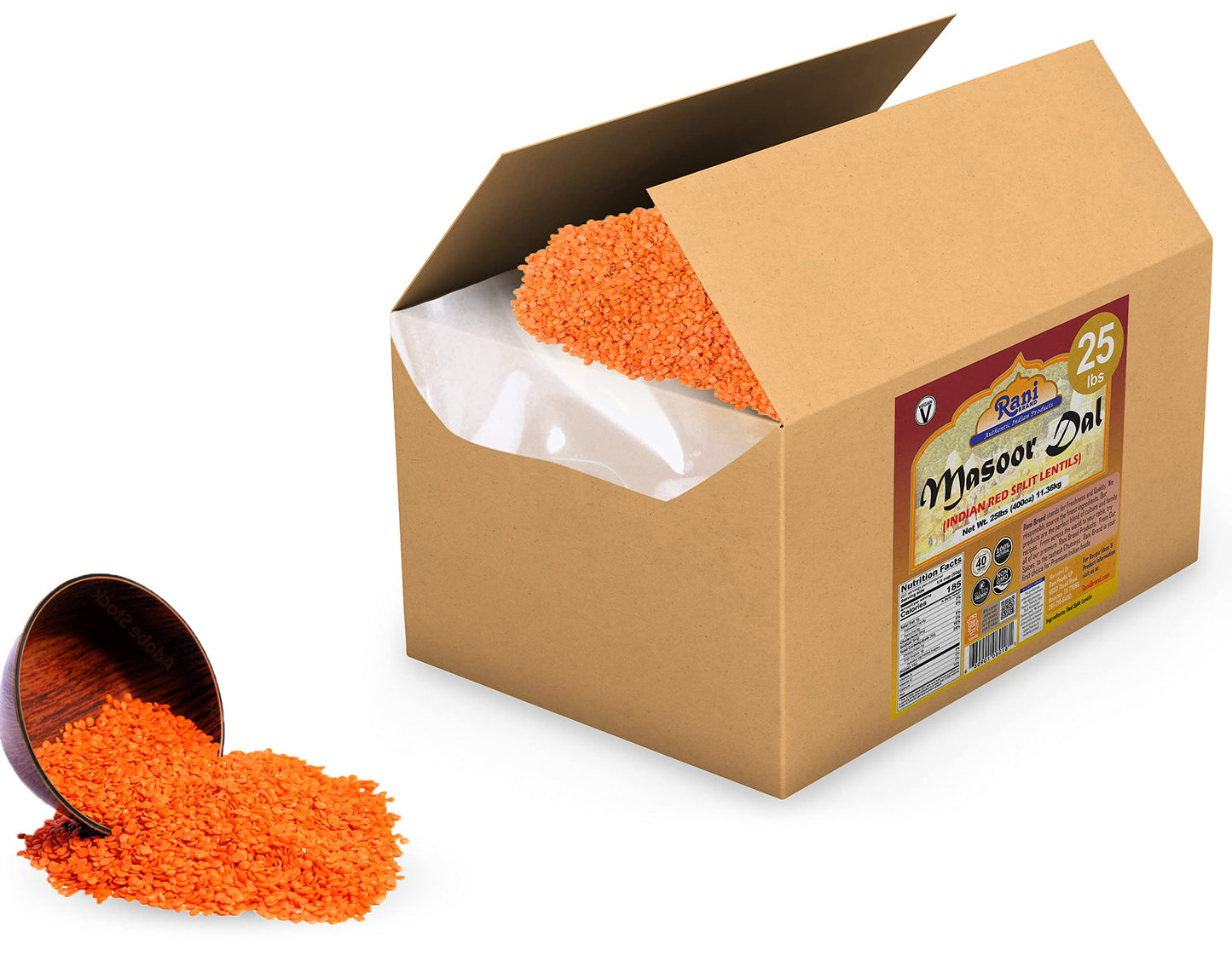 Rani Masoor Dal (Indian Red Lentils) Split Gram 400oz (25lbs) 11.36kg Bulk Box ~ All Natural | Gluten Friendly | NON-GMO | Vegan