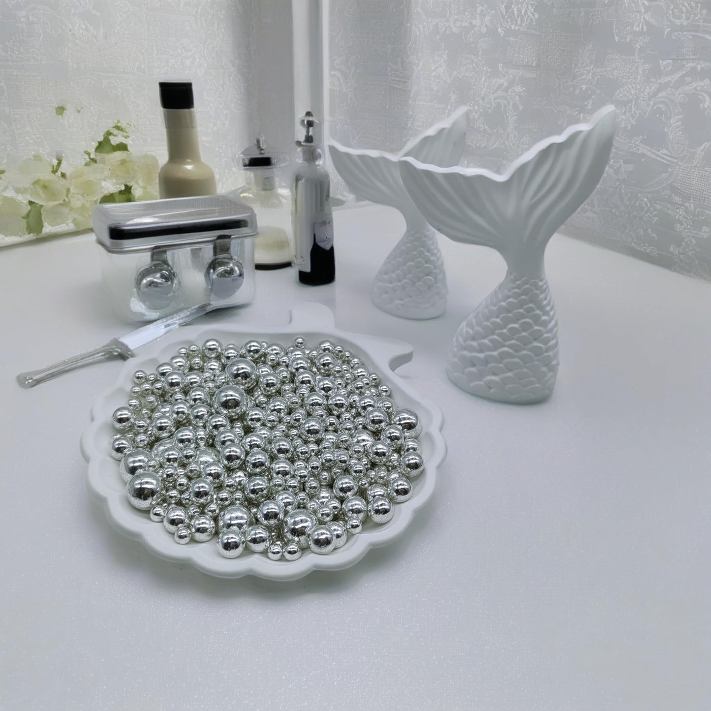 Edible Silver Sugar Pearls Sprinkles Candy Mix Size Pearls Cake Decorations Cupcake Toppers Decorating Perfect For Wedding Party