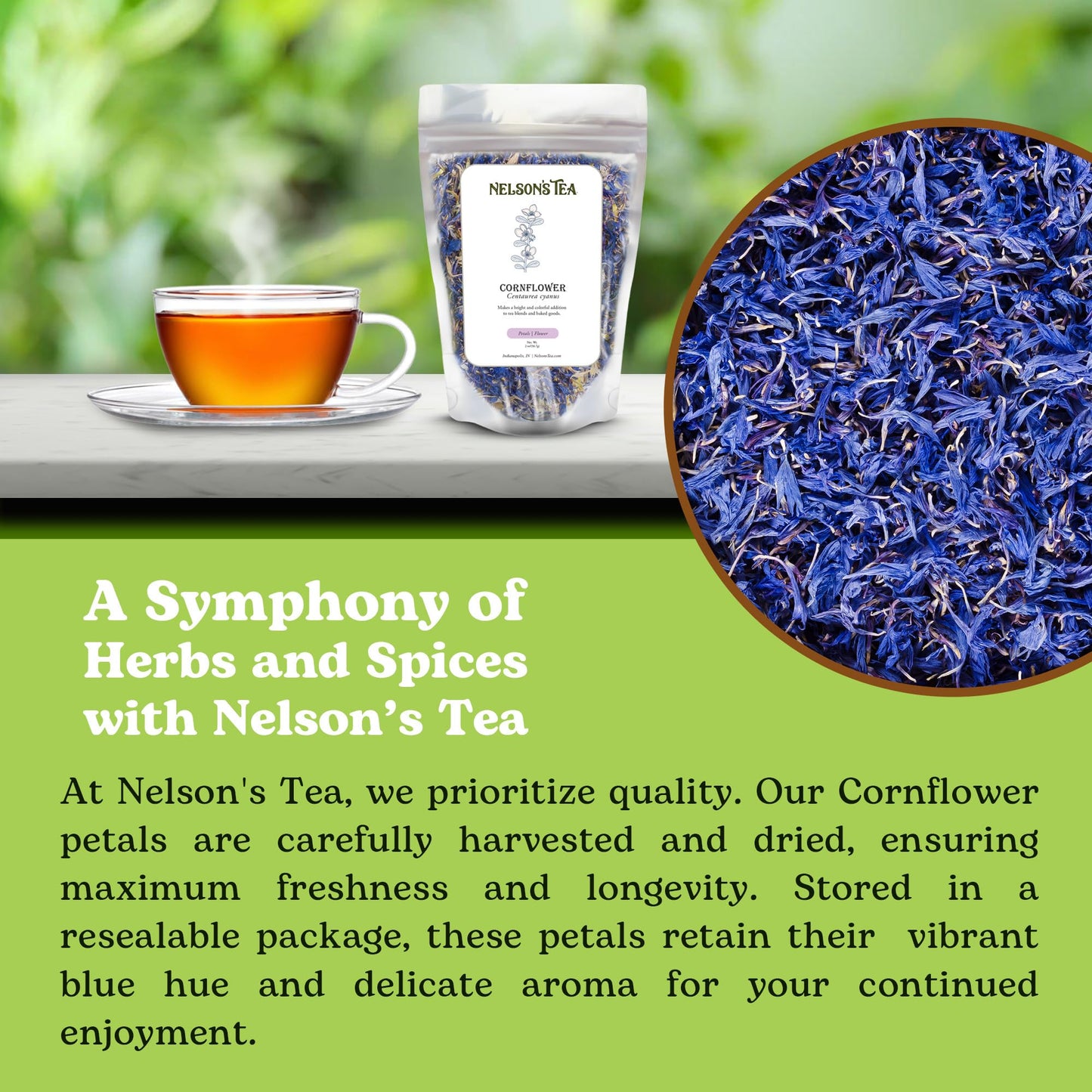 Nelsons Tea Cornflower Petals - Dried Blue Cornflower for Tea Blends & Bath Salts, 2 oz.