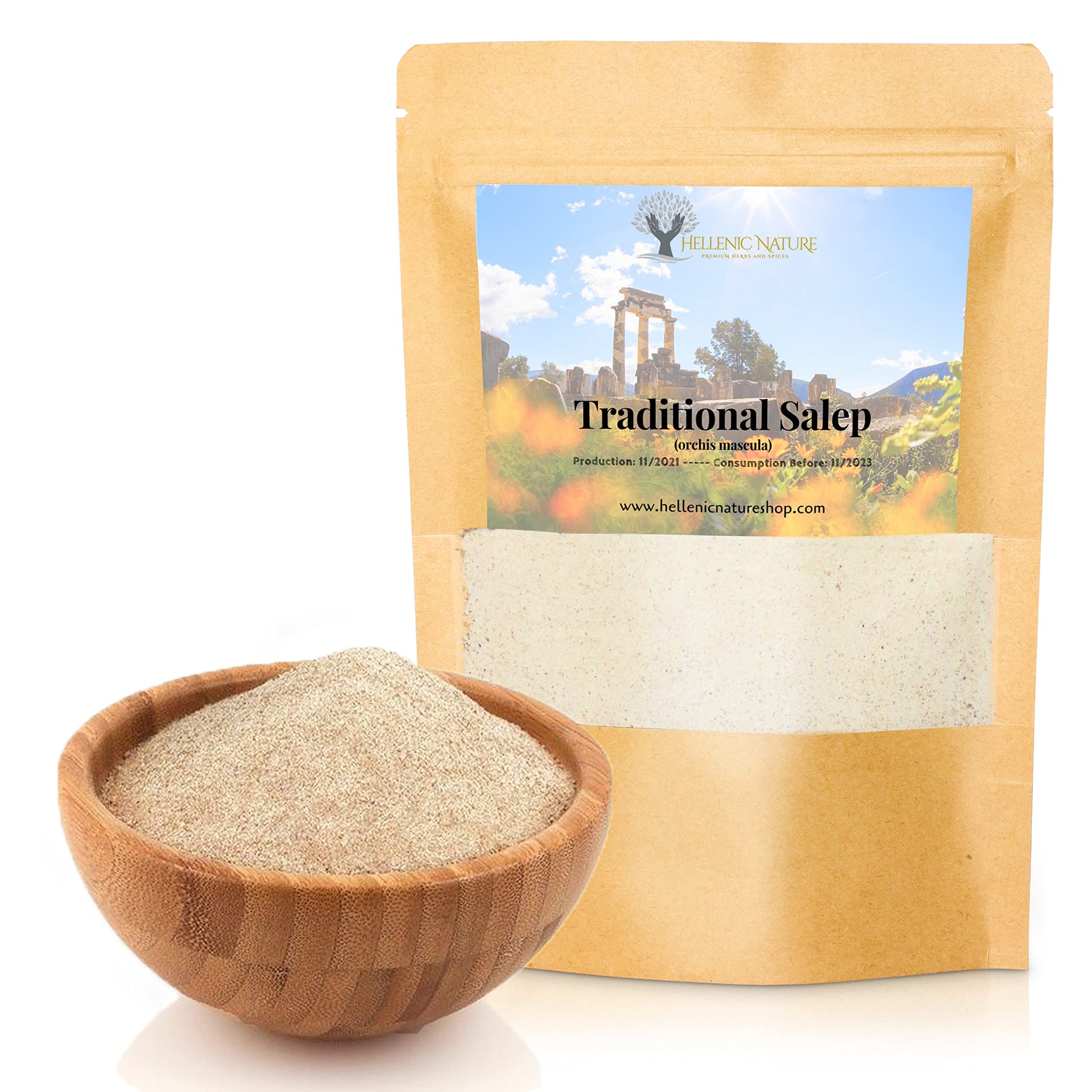 HELLENIC NATURE Traditional Salep Sahlep - Hot Drink in DoyPack with ZipLock, 2.82oz