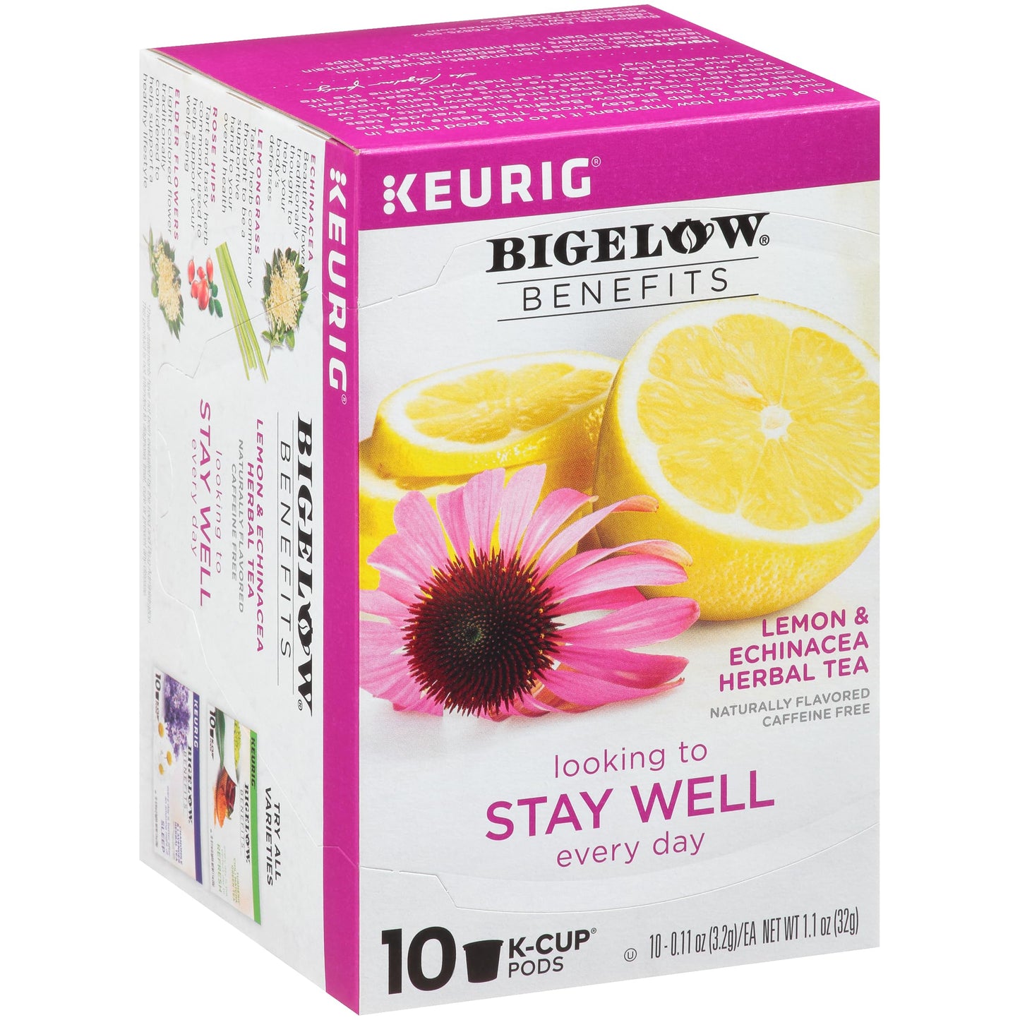 Bigelow Tea Lemon Echinacea Herbal Tea K-Cup Pods, Caffeine Free, 10 Count (Pack of 6), Total 60 Pods