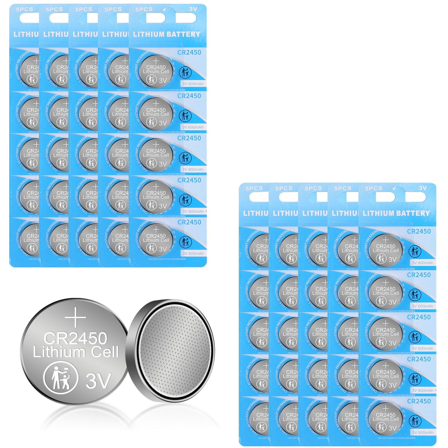 Wanzelonyo Cr2450 Battery Bulk Cr2450 3V Lithium Coin Cell 600Mah 50 Count