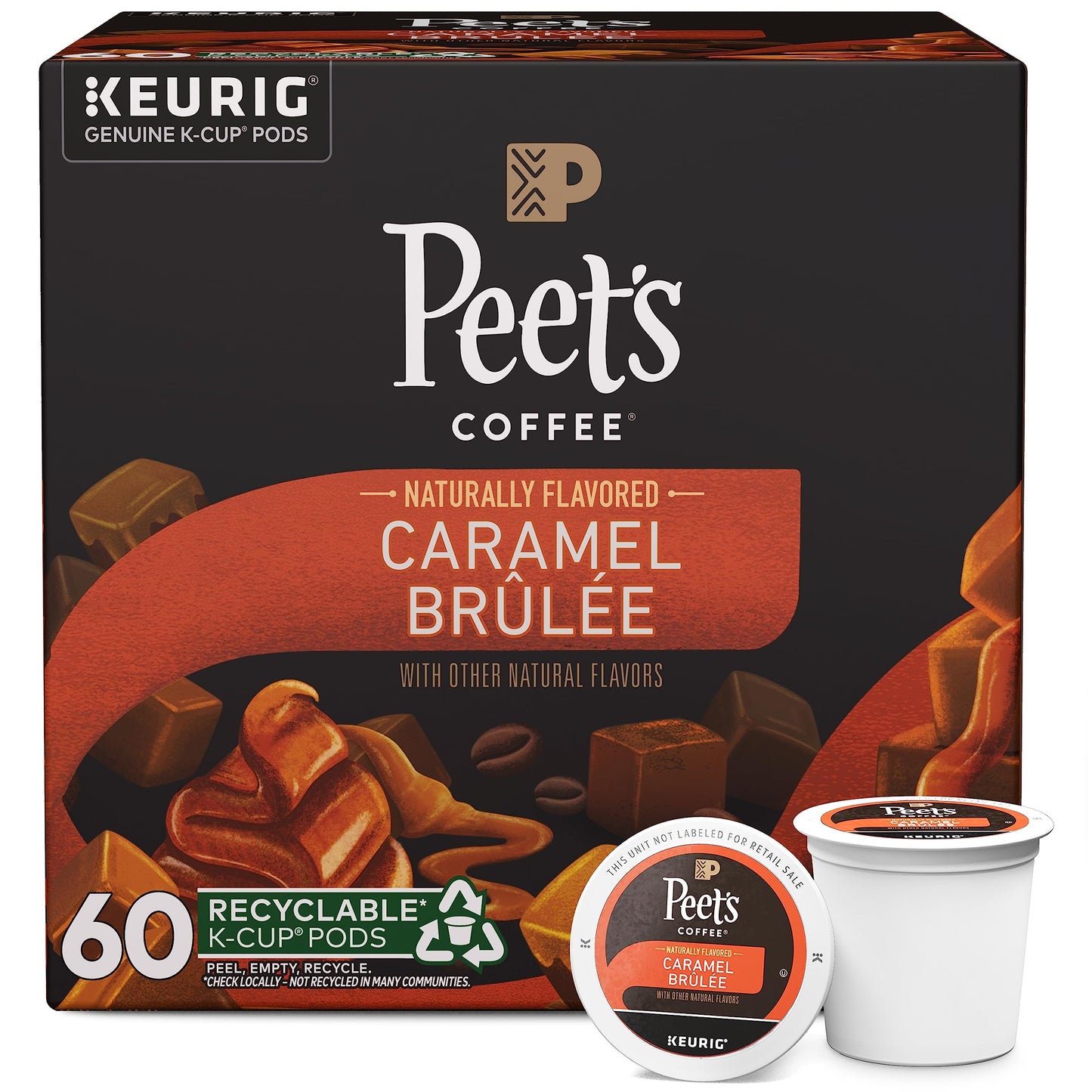 Peet s Coffee, Flavored Light Roast Keurig K-Cup Pods - Caramel Brl  e 60 Count (6 Boxes of 10 K-Cup Pods)
