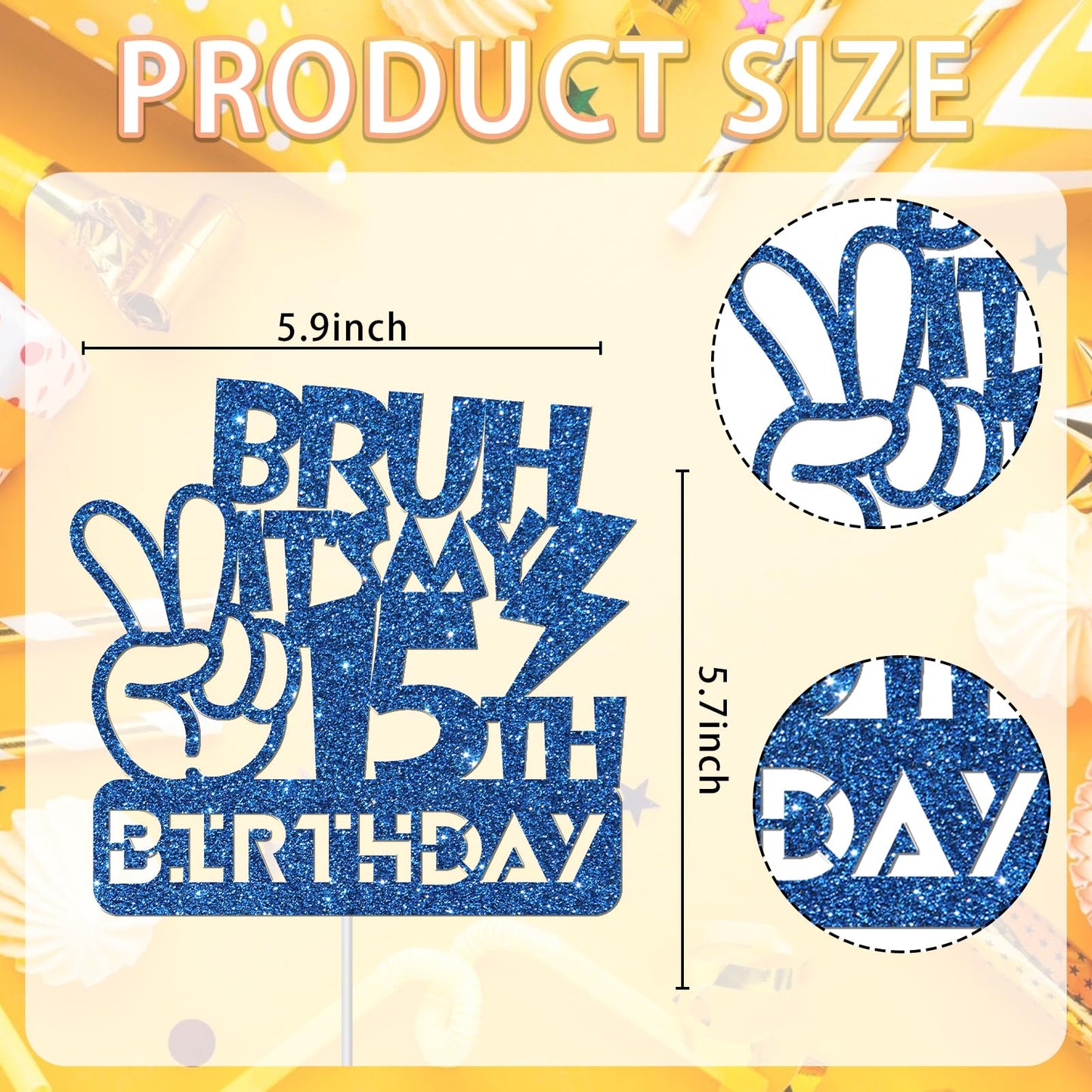 Embhhor Bruh It'S My 15Th Birthday Cake Topper, Dude Bro I'M 15, Teen Boys Happy 15Th Birthday Party Cake Decorations, Blue Glit