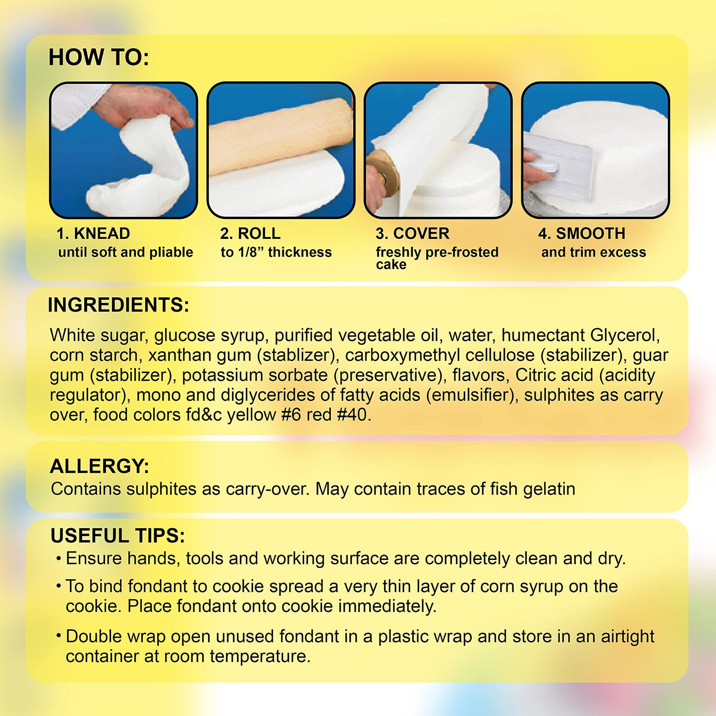 Bakers Choice Yellow Fondant Icing, 4 oz. Ready to Use Cake Decorating Frosting, Easy to Roll, Dairy Free, Nut Free