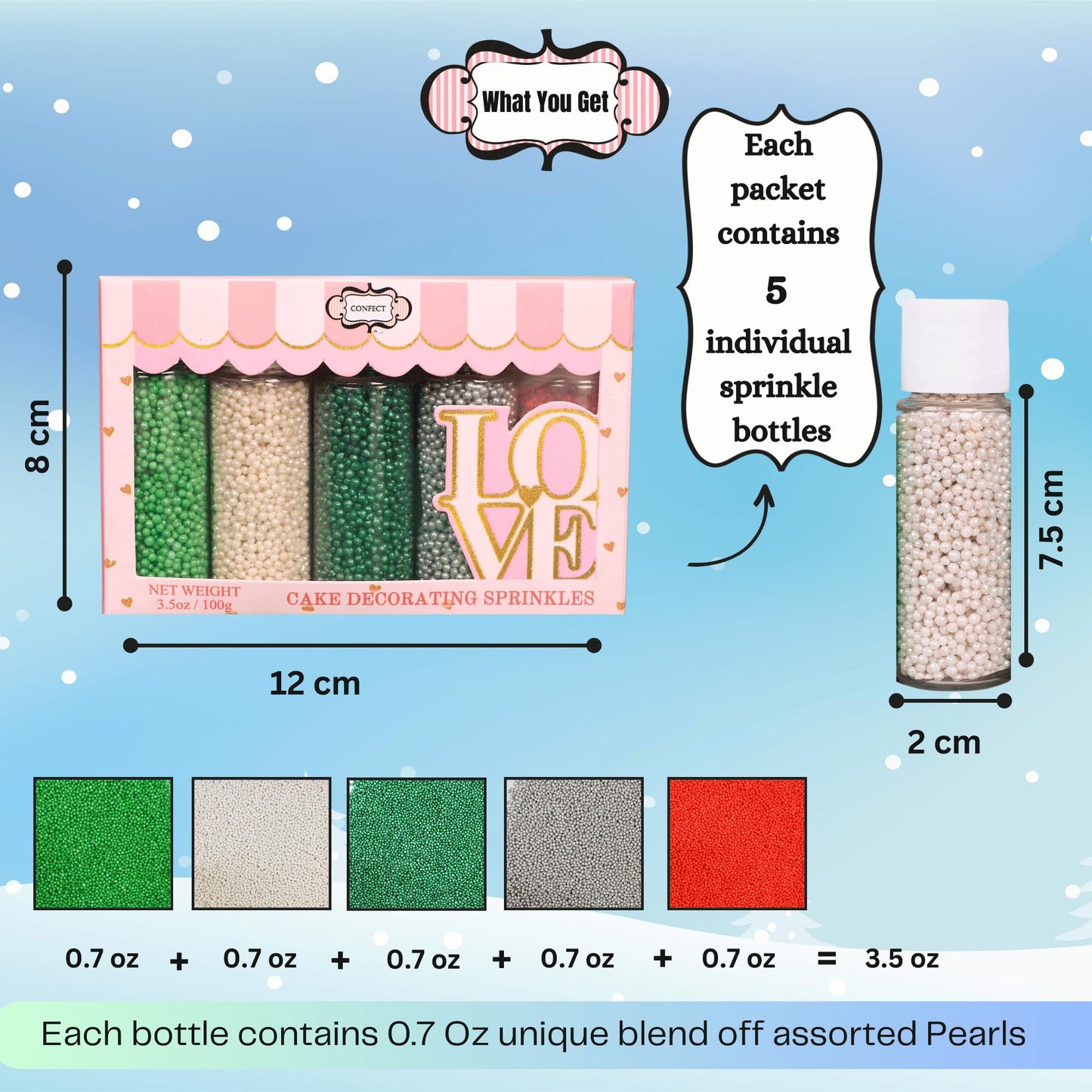 Confect Cake Sprinkles | Mix Red White Silver & Green Disco Ball Sprinkles | Edible Pearl Sprinkles | Sprinkles For Cake & Cupca