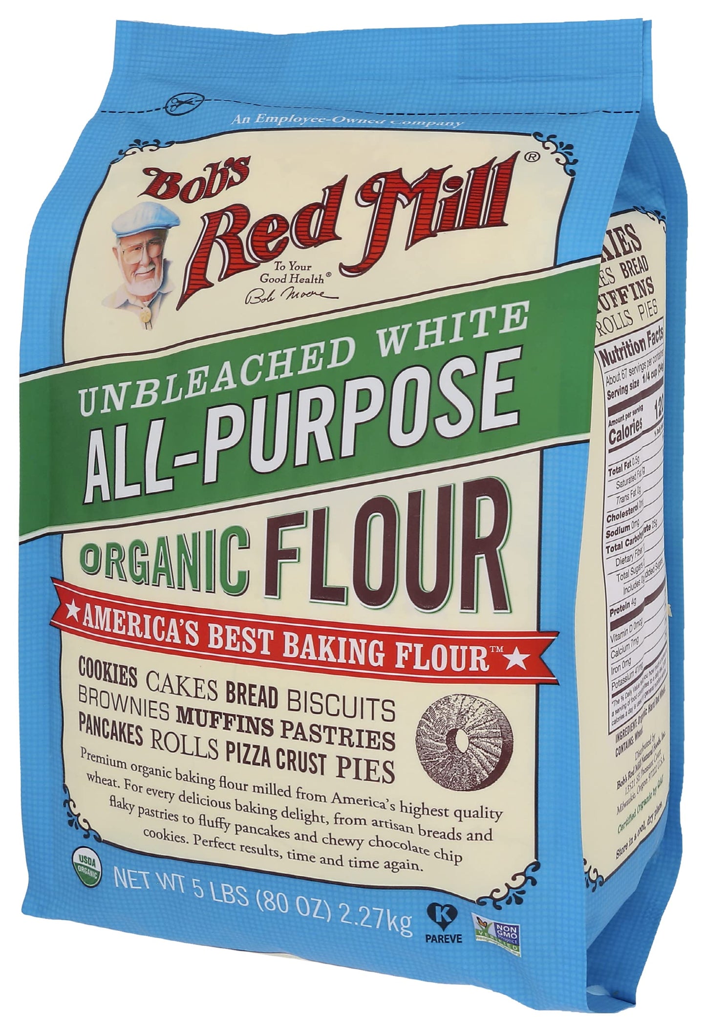 Bobs Red Mill Organic Unbleached All Purpose Flour, Vegan, Kosher, Unbromated, 5lb