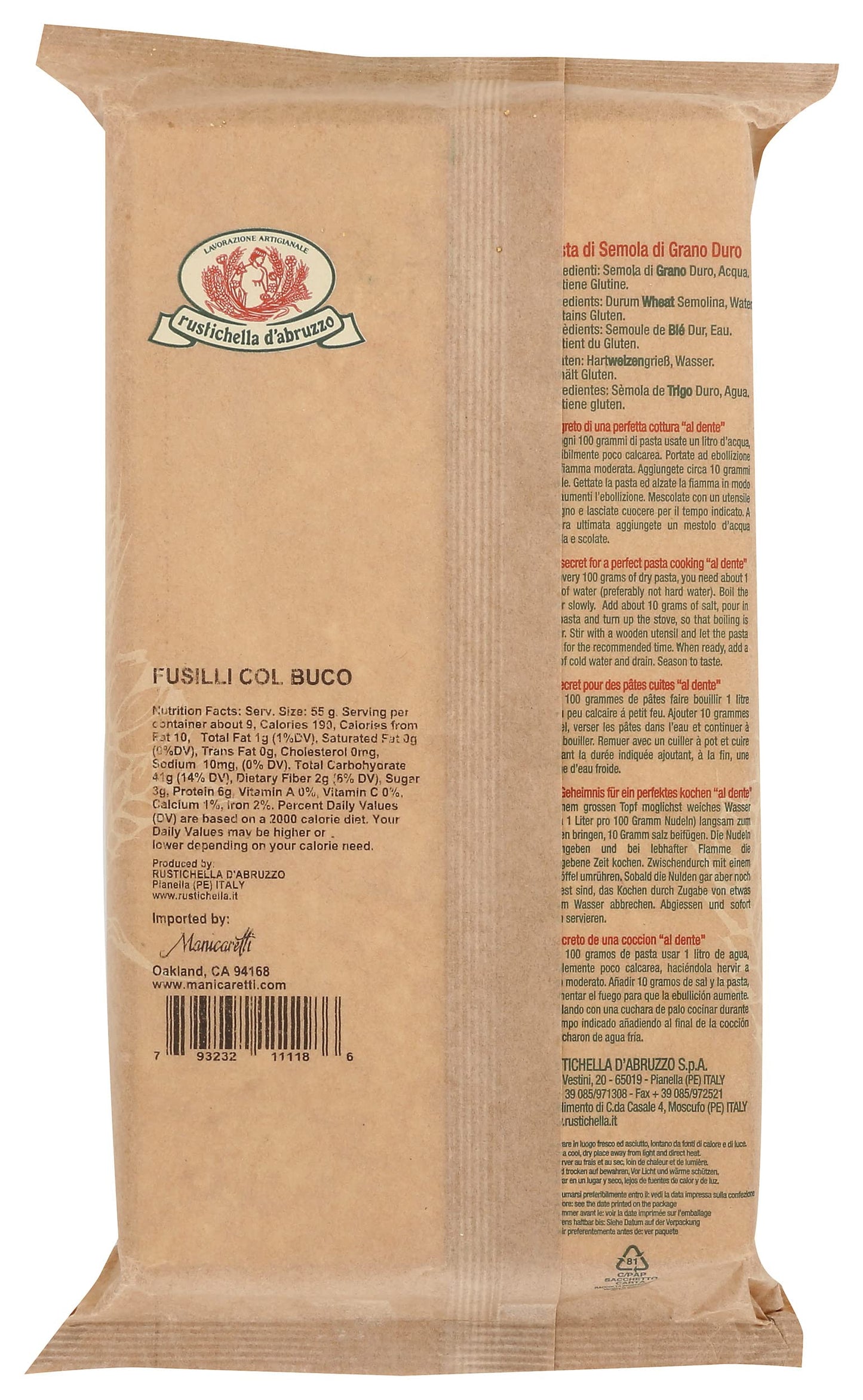 Rustichella D'Abruzzo Fusilli Col Buco 17.6 - Classic Authentic Italian Long Curly Pasta - Perfect For Tomato Or Olive Oil Sauces