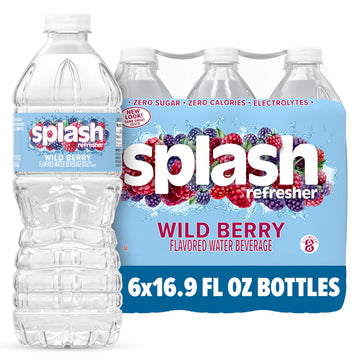 Splash Refresher Flavored Water Bottles, Wild Berry Flavor - 6-Pack, 16.9 Fl Oz - Refreshing Flavored Bottled Water with Electro