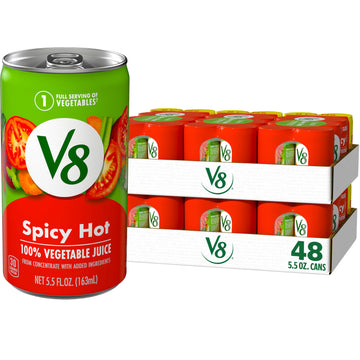 V8 Spicy Hot 100% Vegetable Juice, 5.5 Fl Oz Can (6 Packs Of 8 Cans)
