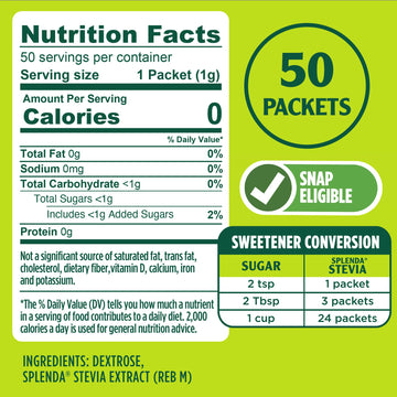Splenda Stevia Zero Calorie Sweetener, Sugar Substitute Packets, 50 Count (Pack Of 1)