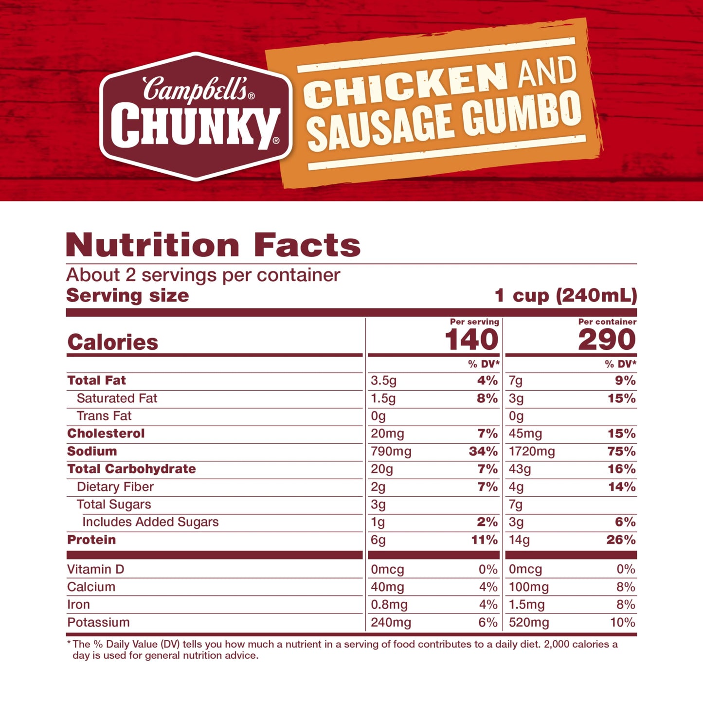 Campbell'S Chunky Soup, Chicken And Sausage Gumbo, 18.8 Oz Can