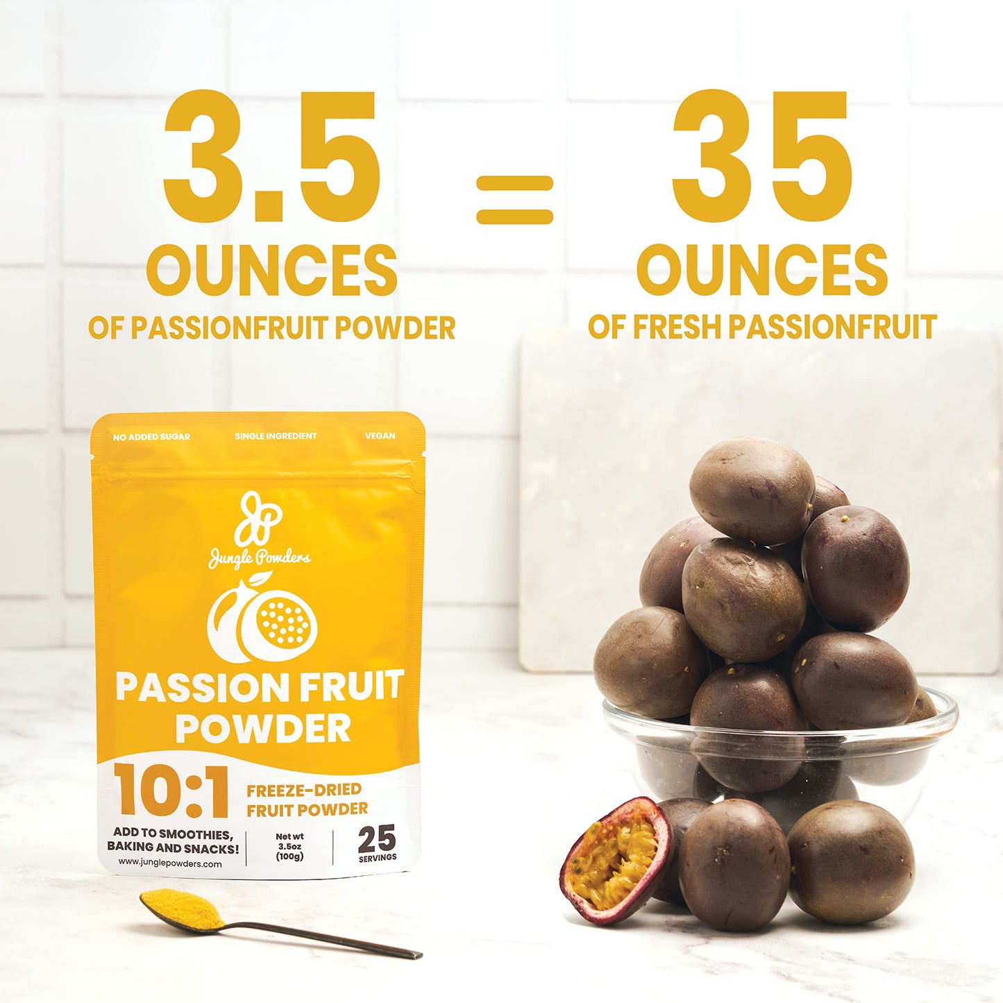Jungle Powders Passion Fruit Powder, Freeze Dried, 3.5 Ounce, Yellow, 25 Servings