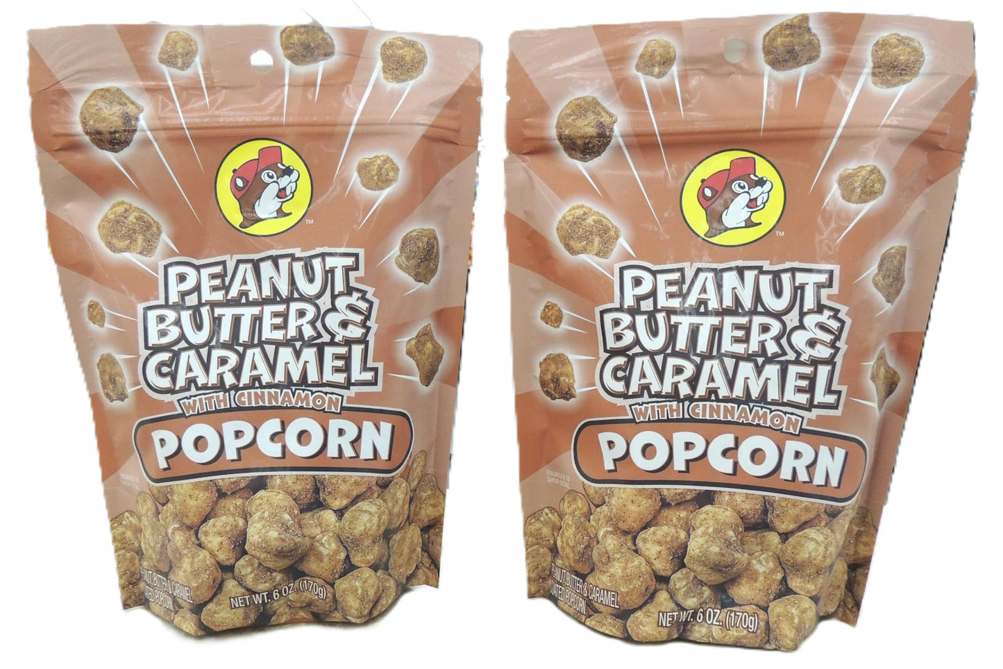 Buc-ees Beaver Peanut Butter Caramel Popcorn Bundle - Classic, Spicy, Cinnamon - 6 Ounce (Pack of 1)
