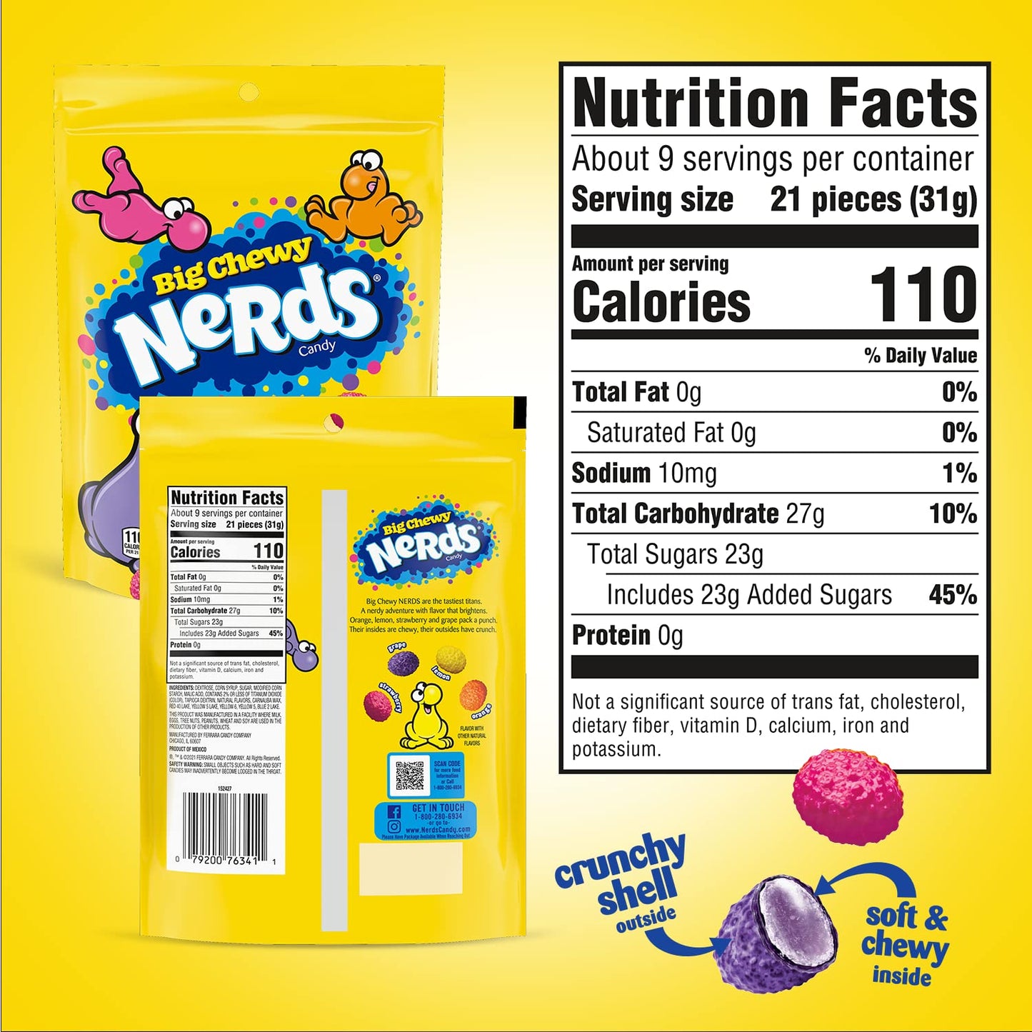 NERDS Big Chewy & Sour Big Chewy Candy Variety Pack | Individually Packaged, Reclosable Bags of Candy | Bulk Candy | Pack of 4,