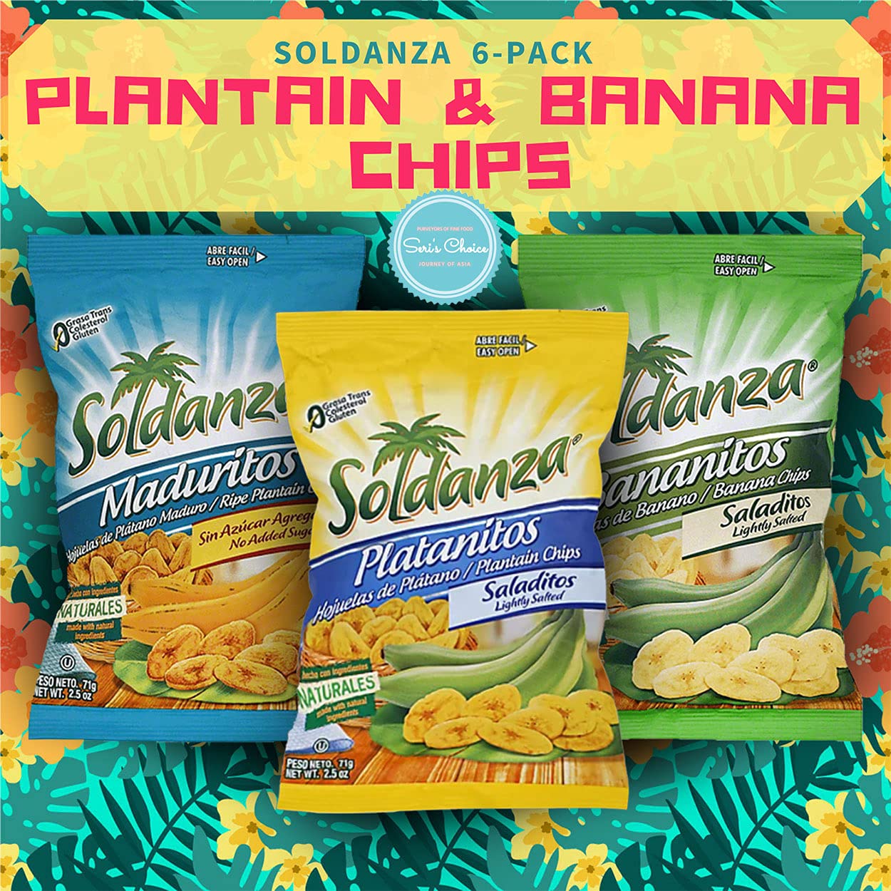 Seconde Nature Soldanza Plantain Chips Variety Pack - 3 Mix, 2.5 oz (Pack of 6) - International Snack