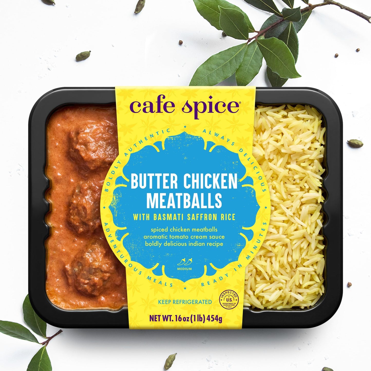 Caf   Spice Butter Chicken Meatballs with Saffron Rice, Indian Meal, 16 oz