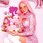 Memovan Hot Pink Girl Cake Topper 31Pcs -Princess Makeup Cake Topper Decoration With Pink Gold Ball Glitter High Heel Lipstick L