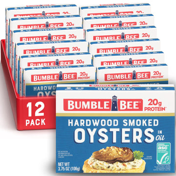 Bumble Bee Canned Smoked Oysters, 3.75 oz Cans, Pack of 12, Gluten Free, 18g Protein per Serving