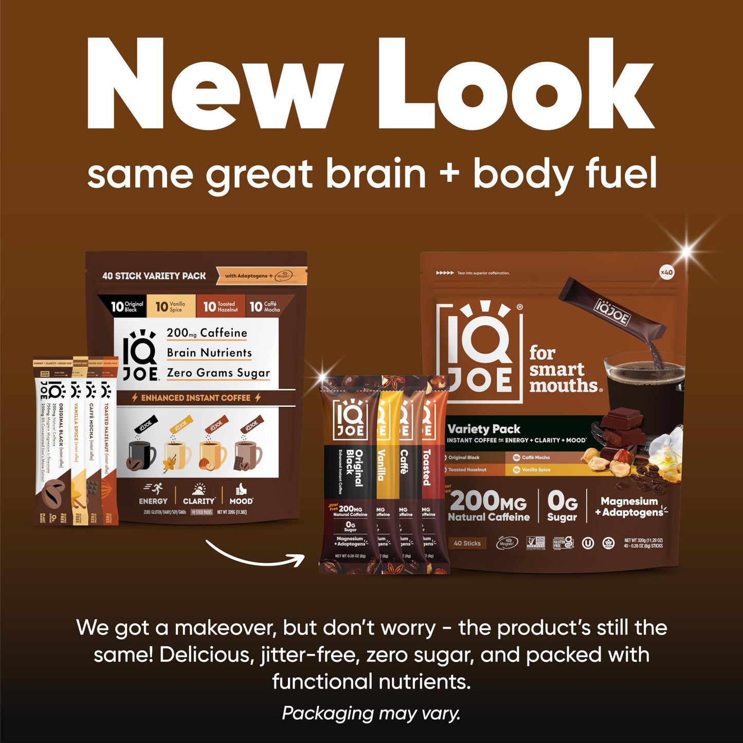 IQBAR Mushroom Coffee Packets - Variety Pack, 40 Servings, Sugar Free, Keto, Vegan, Focus, Clarity, Energy Boost
