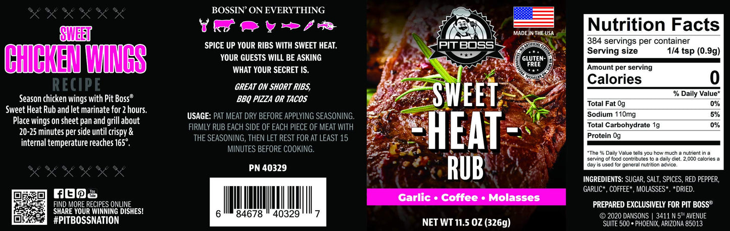 Pit Boss 40329 Sweet Heat Rub Grill Spices, 11.5 Ounce (Pack Of 1), Multicolored