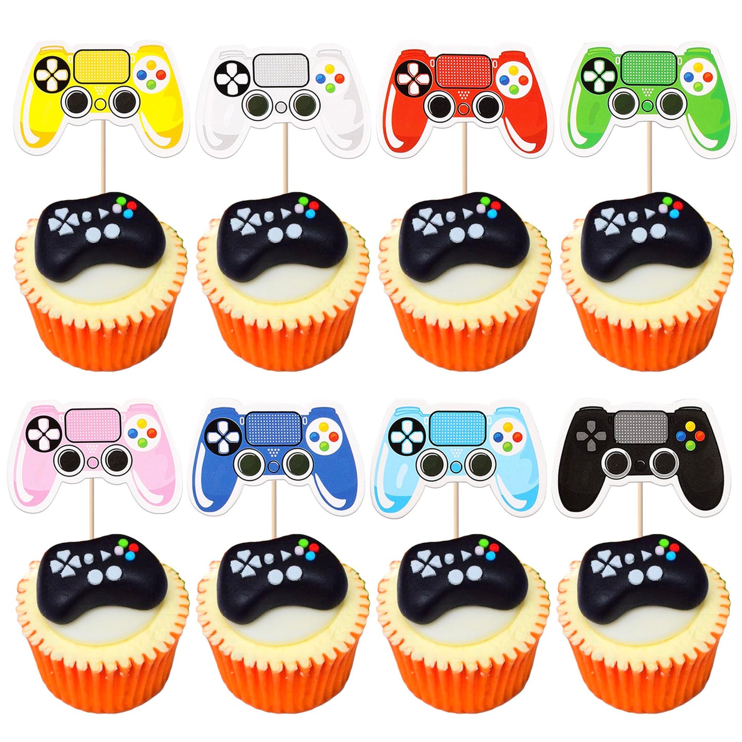 40 Pack Video Game Cupcake Toppers Double Sided Video Game Happy Birthday Cake Topper Game On Controllers Cupcake Picks Gamepad Cake Decorations For Game Theme Baby Shower Birthday Party Supplie