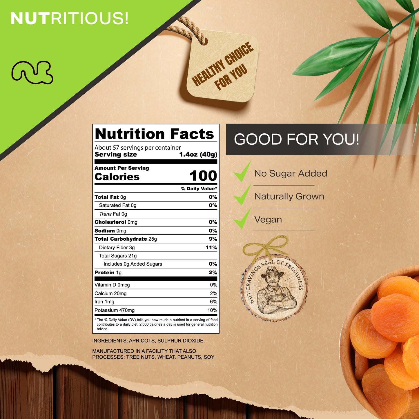 NUT CRAVINGS - Sun Dried Turkish Apricots, No Sugar Added, Unsweetened (80oz, 5 LB, Bulk) Bulk Dry Fruits Packed Fresh in Reseal