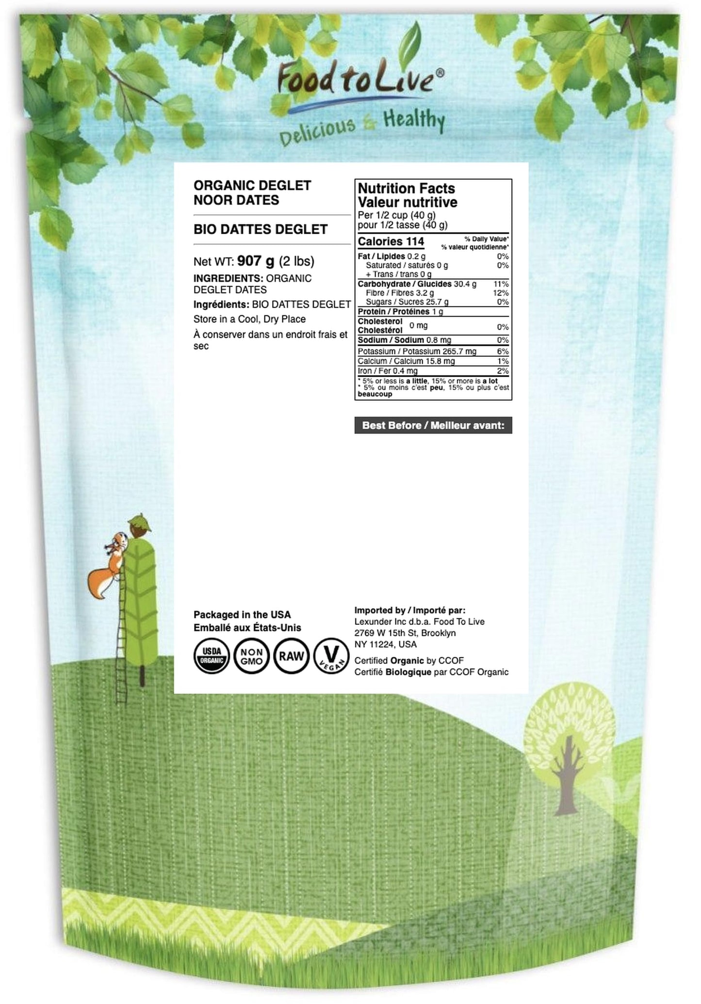 Food to Live Organic Deglet Noor Dates, 2 Pounds - Pitted, Non-GMO, Soft & Juicy, Unsulfured, Raw, Dried Fruit, No Sugar Added,