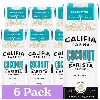 Califia Farms - Coconut Barista Blend Coconut Milk, 32 oz (Pack of 6), Shelf Stable, Dairy Free, Plant Based, Vegan, Gluten Free