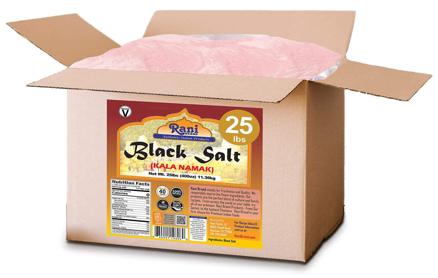Rani Black Salt Powder (Kala Namak) Mineral 400oz (25lbs) 11.36kg Bulk Box ~ Unrefined, Pure and Natural | Vegan | Gluten Friend