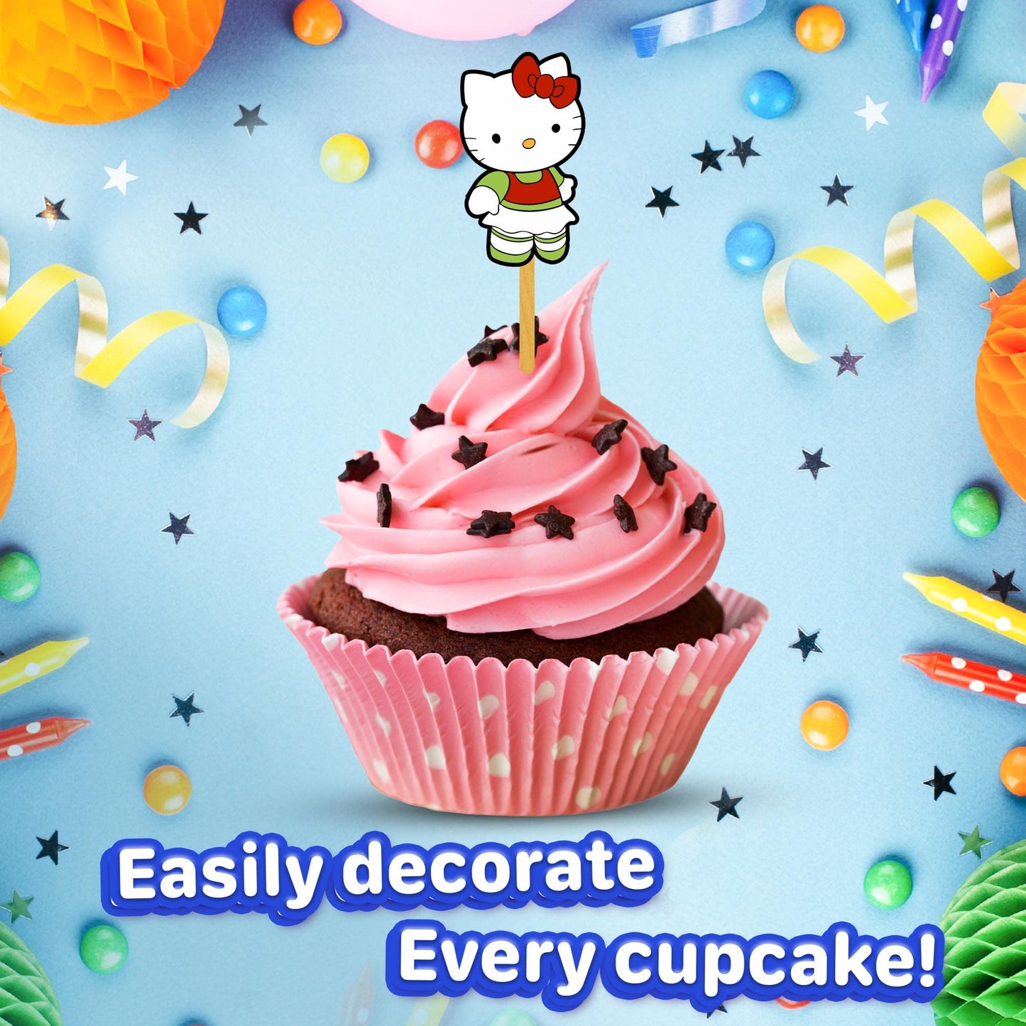 24X Cute Cat Cupcake Toppers - Durable Picks Happy Birthday D  Cor, Cupcake Decorations For Kids' Birthdays