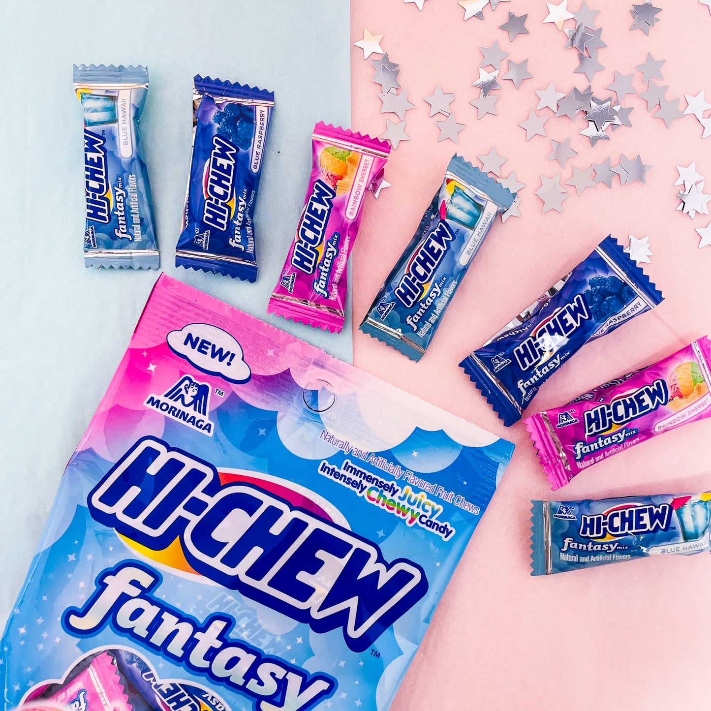 Hi Chew Fantasy Mix Candy, Rainbow Sherbet, Blue Hawaii, And Blue Raspberry Flavors, Fruity Chewy Japanese Taffy,3 Oz Pack Of 2