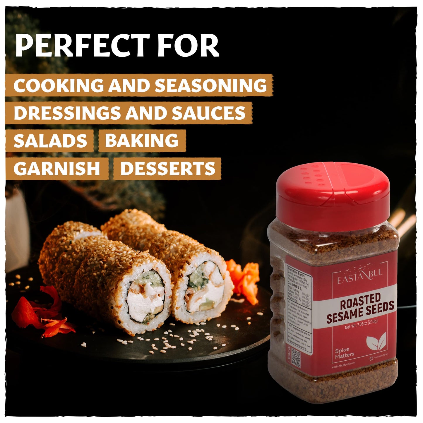 Eastanbul Toasted Sesame Seeds, 7.05Oz, Turkish Roasted White Sesame Seeds, Perfect For Baking, Cooking, Dressing, And Seasoning