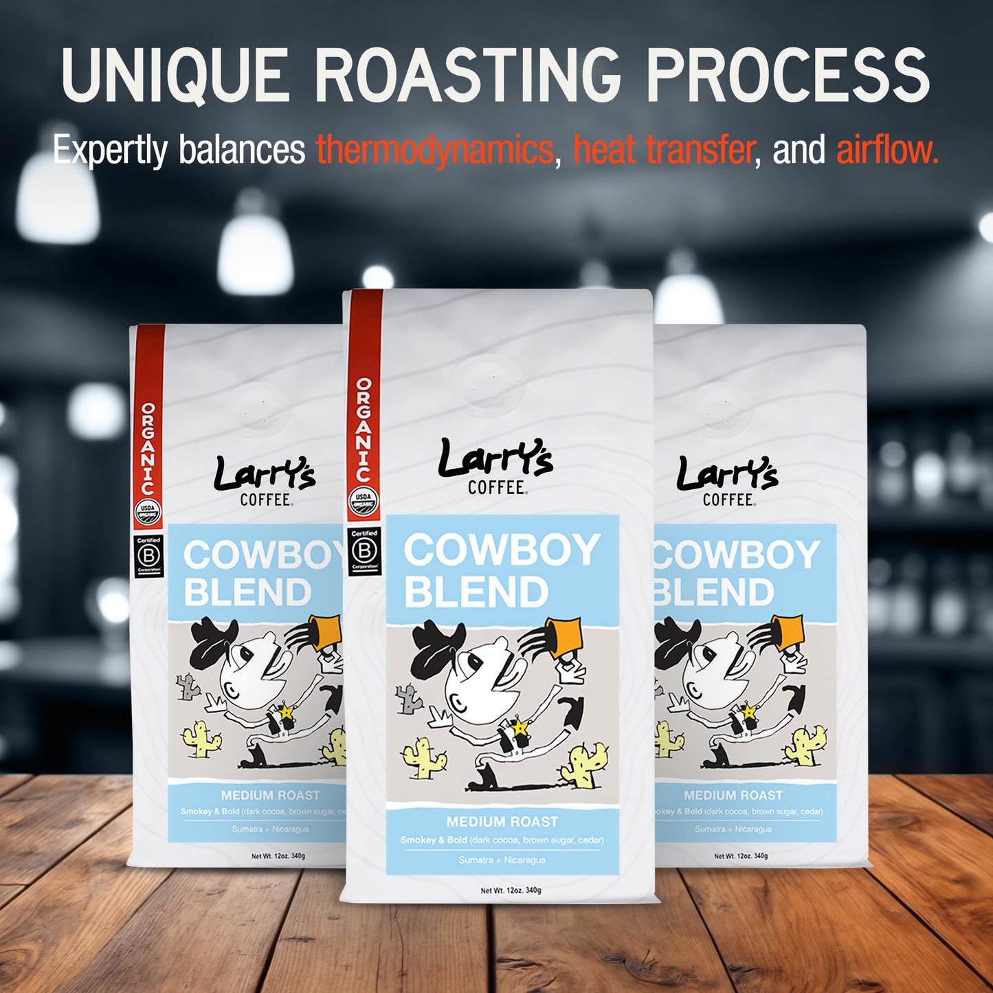 Larry'S Coffee Organic Fair Trade Whole Bean Coffee, Cowboy Blend - Medium Roast, Ideal For Espresso Or Drip Brewing, Rich Flavo